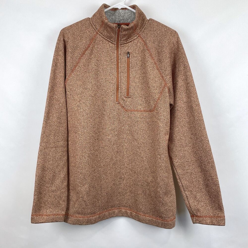 Cabela's Men's Sz M Brown Herringbone 1/4 Zip Fleece Lined Long Sleeve Pullover